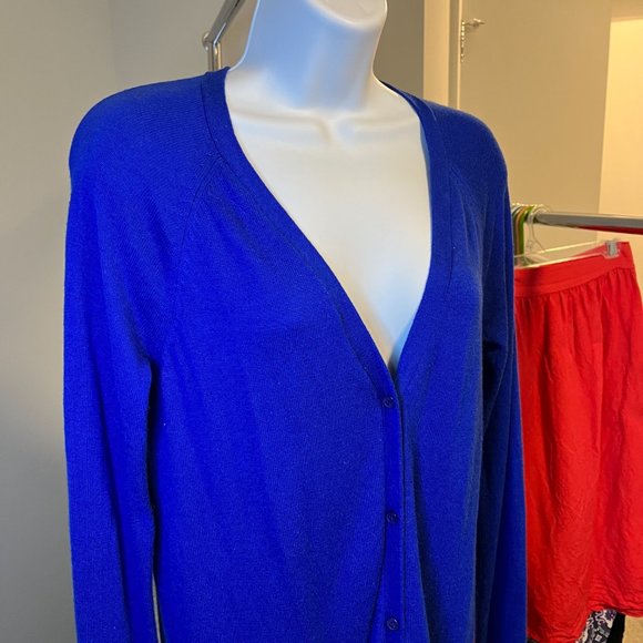 The Limited // Royal Blue Cerulean Long V-Neck Cardigan Tunic Sweater - Picture 2 of 7